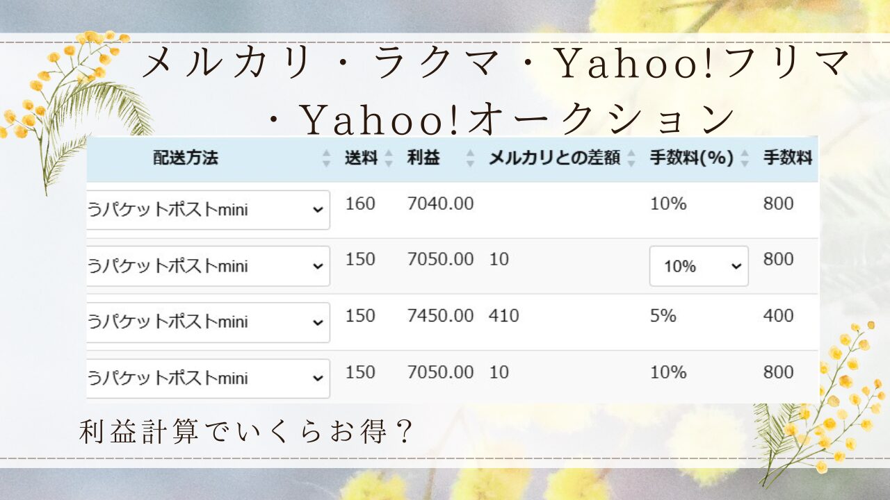 匿名配送のフリマアプリ別の利益を比べる